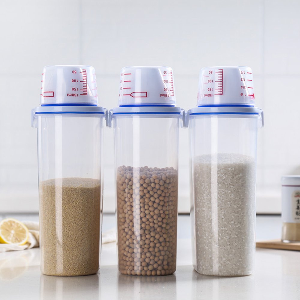 2KG Sustainable Plastic Airtight Food Container Grain Cereal Rice Dispenser With Measuring Cup