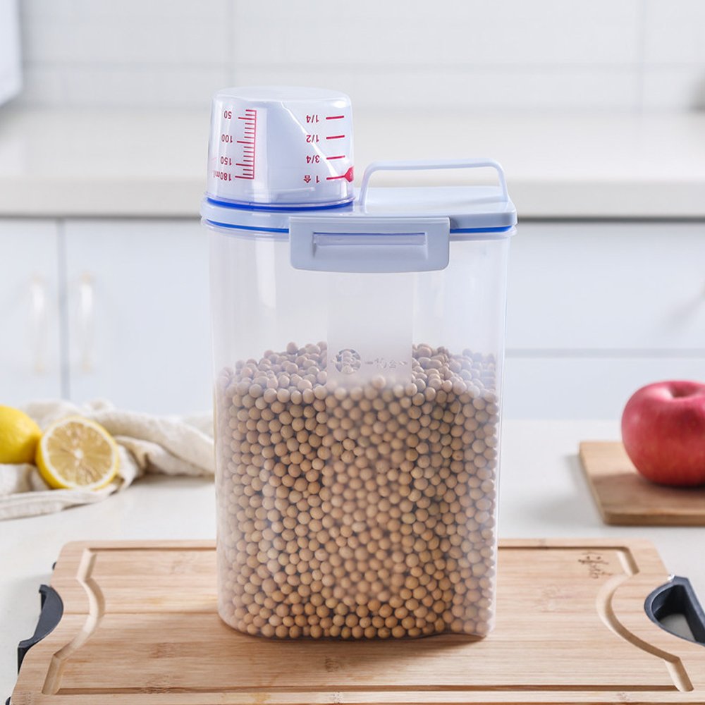 2KG Sustainable Plastic Airtight Food Container Grain Cereal Rice Dispenser With Measuring Cup