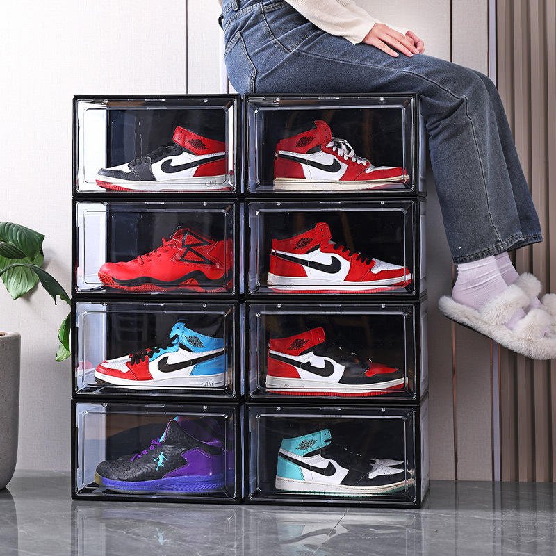 Shoe storage foldable sneaker box plastic case storage box shoe box storage with led
