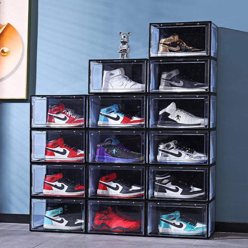 Shoe storage foldable sneaker box plastic case storage box shoe box storage with led