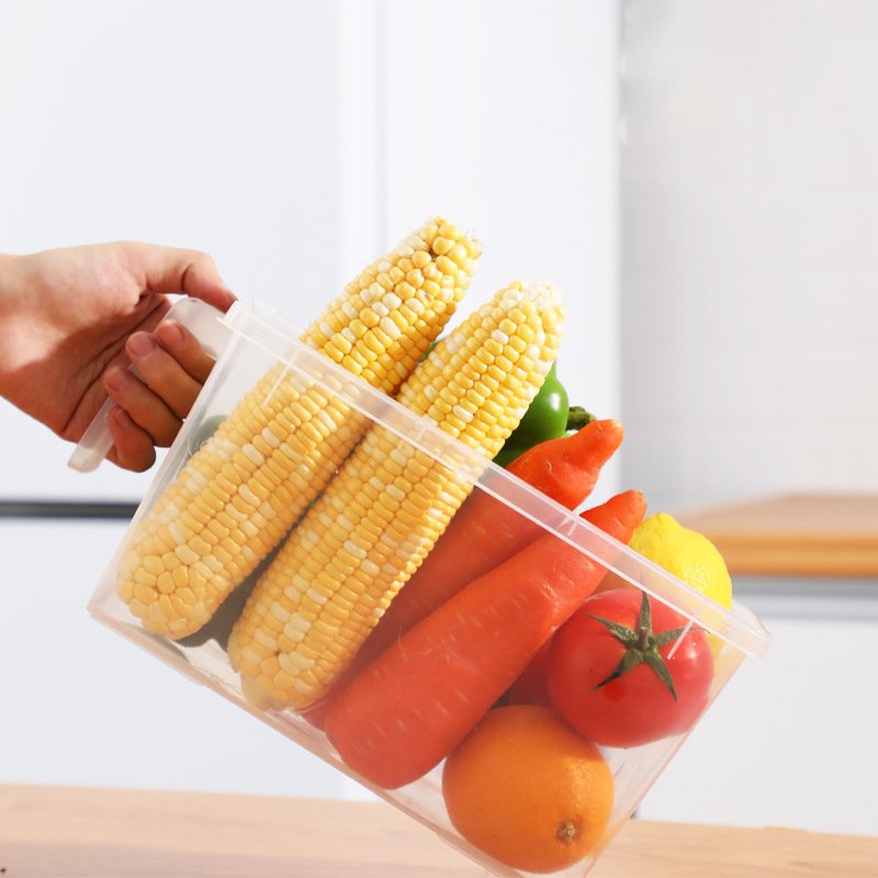 Kitchen Food Storage Box with Handle Moisture-proof Transparent Crisper Melon Fruit Plastic Sealed Food Storage Container Box