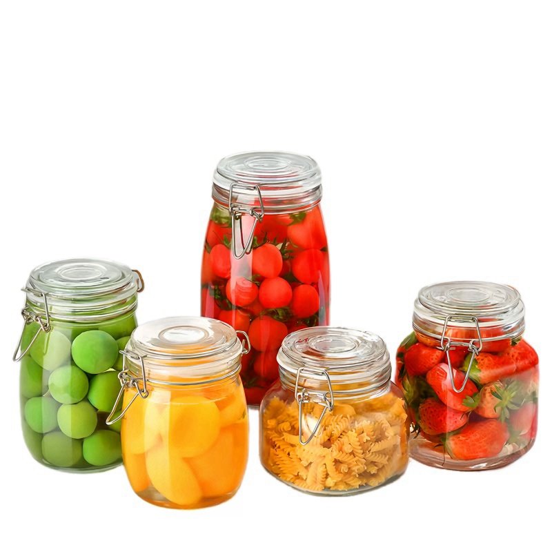 Wholesale Kitchen Food Storage Container Jar Seal Wire Clip Fastening Lid Mason Jar Airtight Glass Jars with Lids