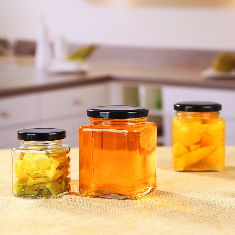 Wholesale Different Sizes Airtight Food Container Mason Jar Jar Storage Jar Clear Glass Spice Square Glass with Metal Lid 200pcs