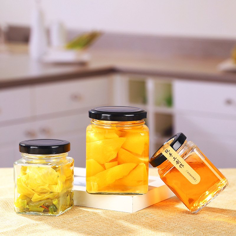 Wholesale Different Sizes Airtight Food Container Mason Jar Jar Storage Jar Clear Glass Spice Square Glass with Metal Lid 200pcs