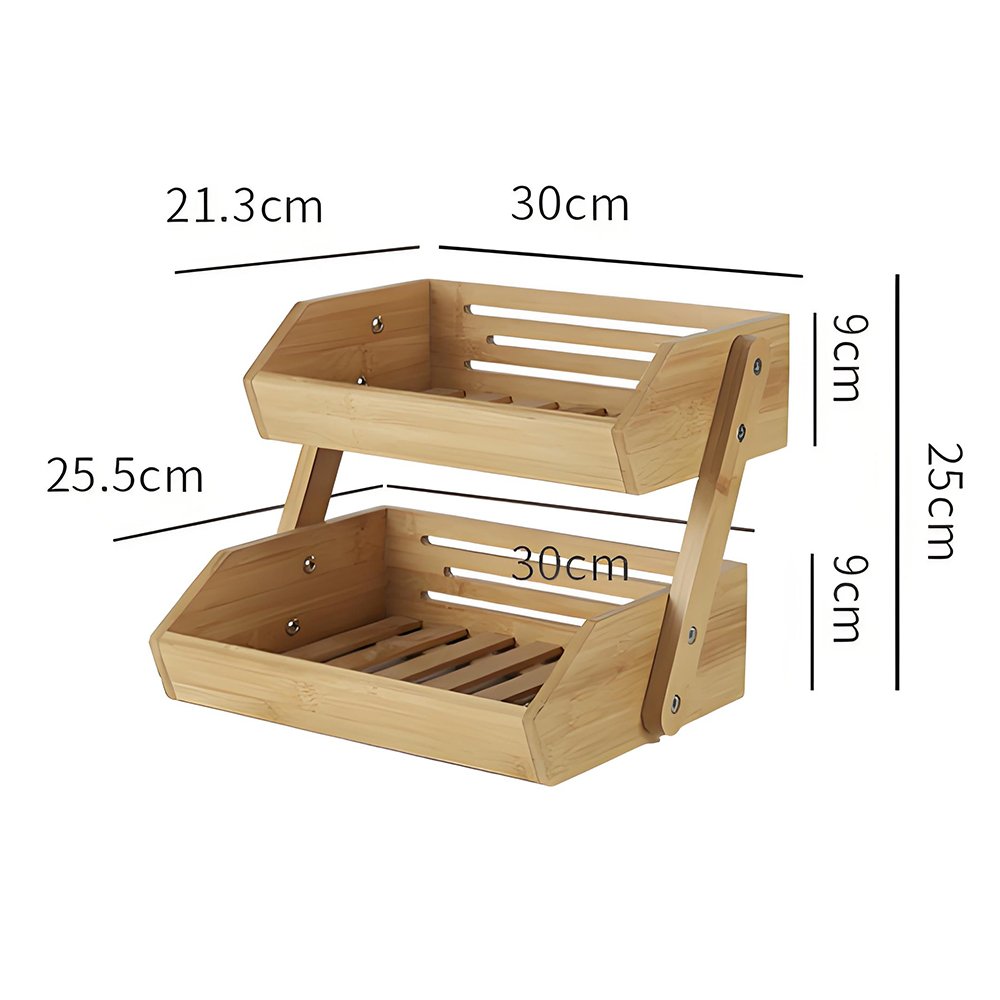Eco-friendly Kitchen Countertop Organizer Vegetable Storage Stand Fruit Basket Bowl 2 Layer Fruit Bamboo Storage Basket
