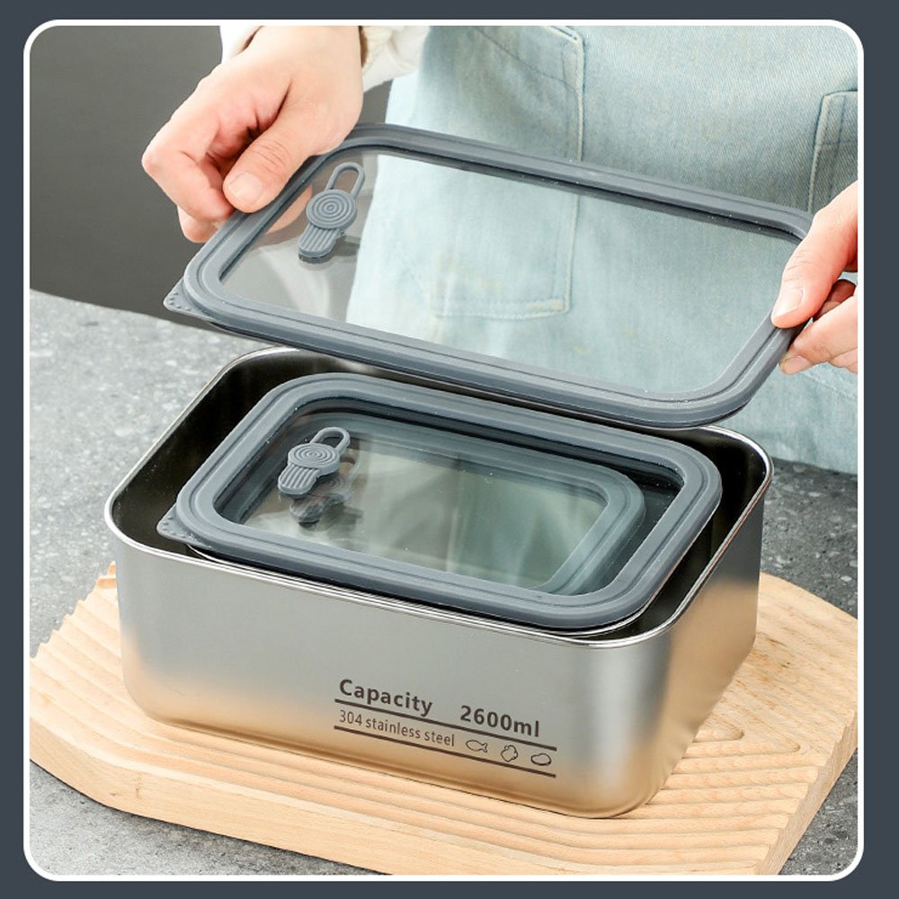 Microwave Safe Kitchen Container Airtight Leakproof Lunch Box For Home Stainless Steel Food Storage Container Set with Glass Lid