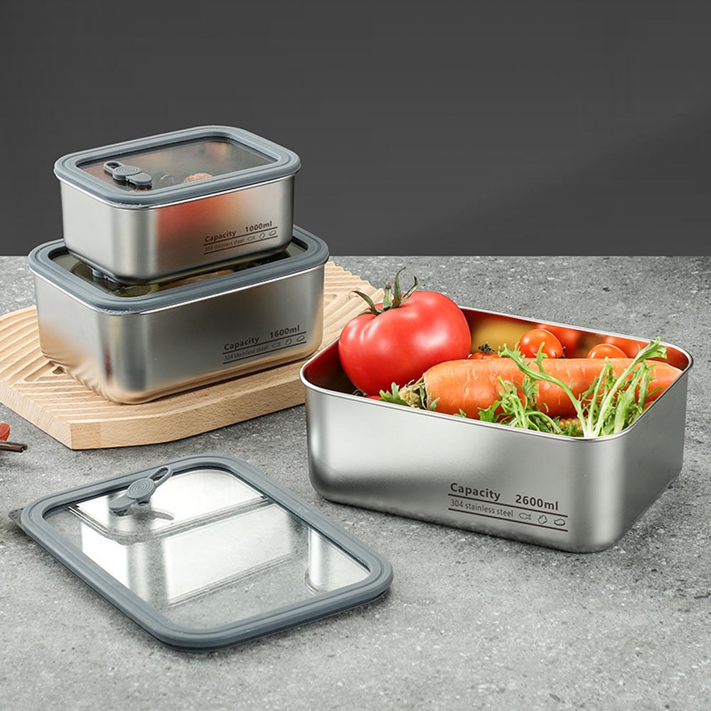 Microwave Safe Kitchen Container Airtight Leakproof Lunch Box For Home Stainless Steel Food Storage Container Set with Glass Lid