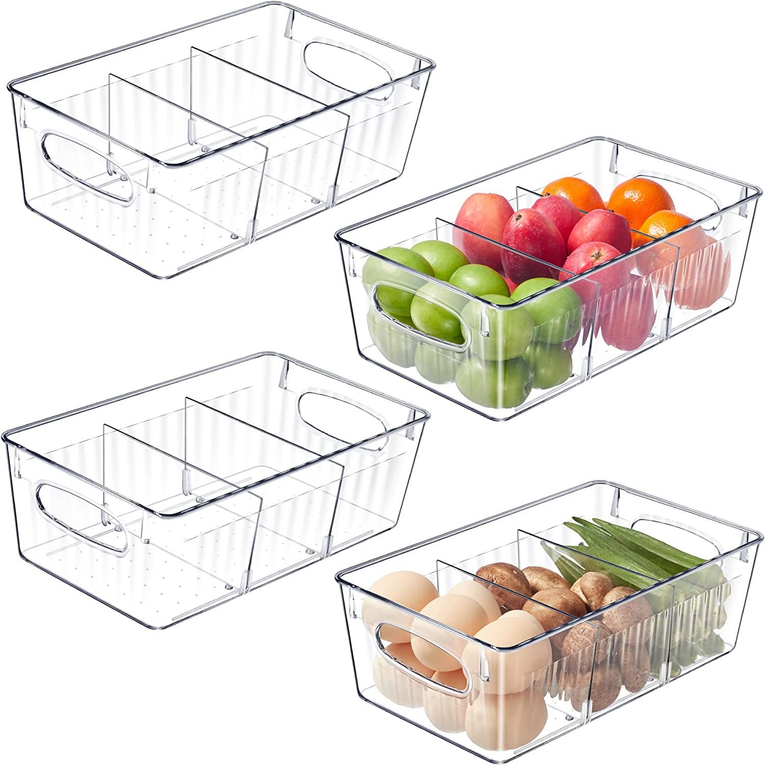 Clear Pantry Organization and Storage Stackable Food Organizer Bins with Handles Removable Dividers