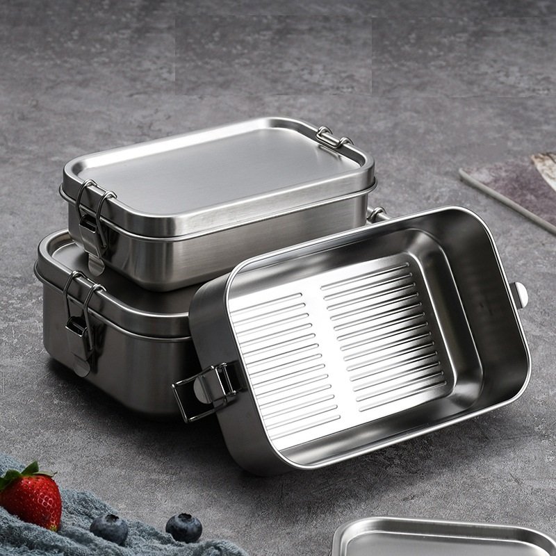 304 Stainless Steel Lunch Box With Bamboo Lid & Buckle or Bandage For Food Container Storage Box With Lids For Teenagers Adult