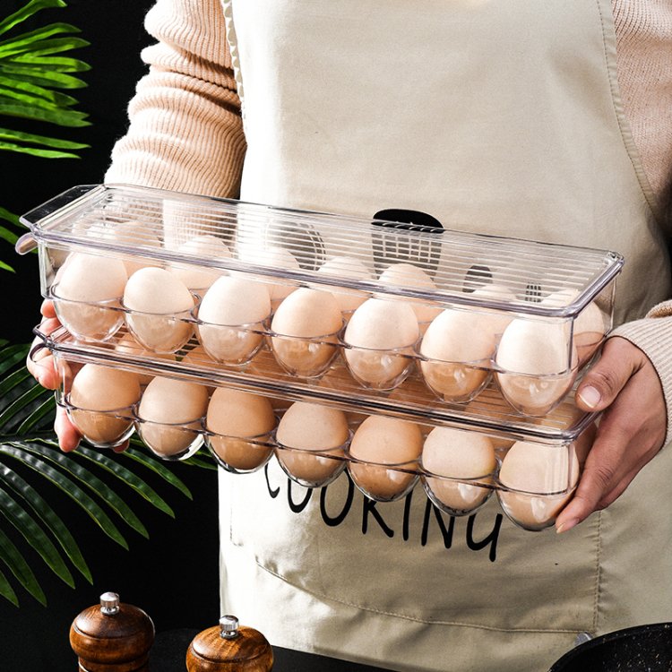 Household Egg Container With Lid Handle Egg Rack Transparent Refrigerator Storage Tray Storage Box Food Container