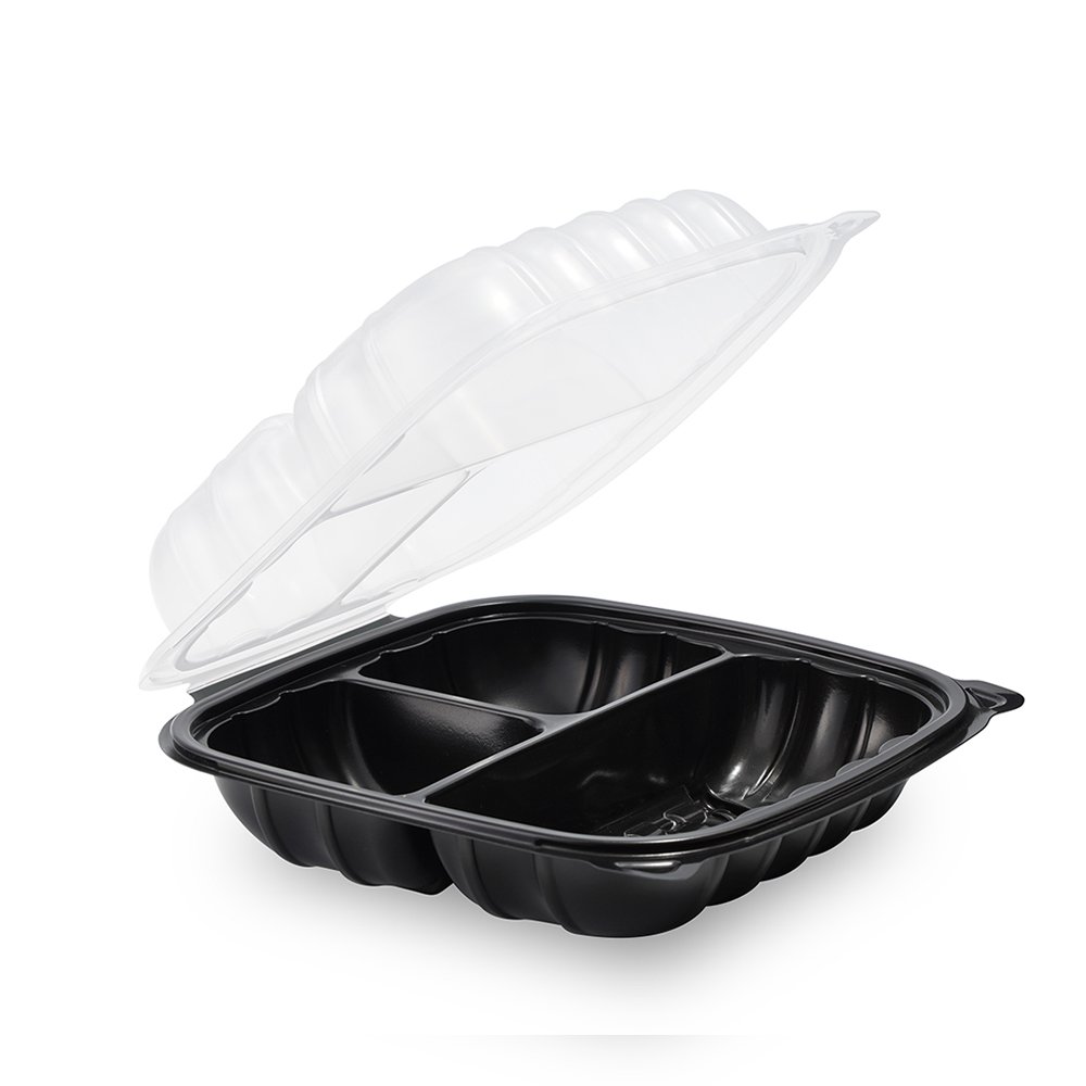 3 Compartment Food Storage Takeaway Disposable PP Plastic Collapsible Clear Fast Food Container