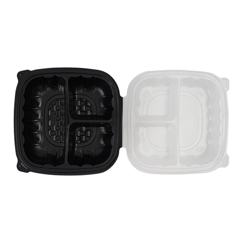 3 Compartment Food Storage Takeaway Disposable PP Plastic Collapsible Clear Fast Food Container