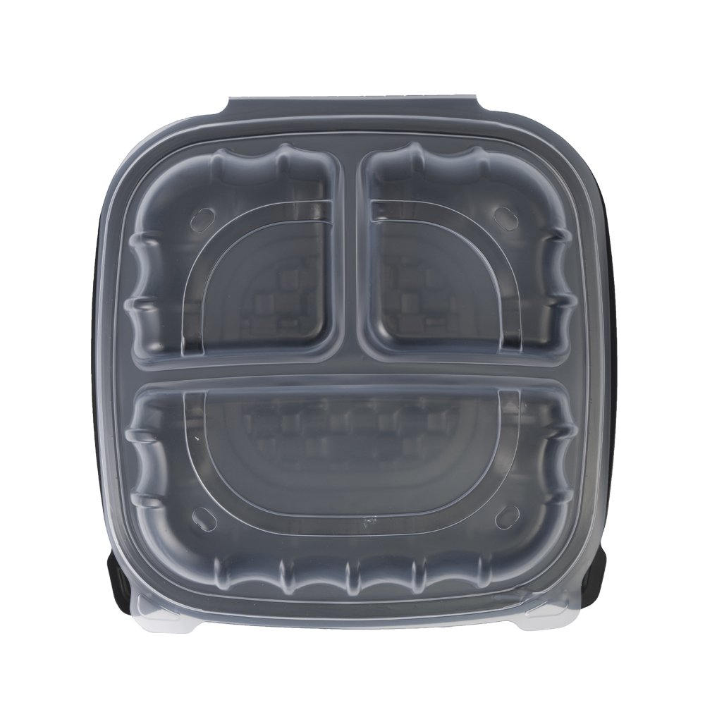 3 Compartment Food Storage Takeaway Disposable PP Plastic Collapsible Clear Fast Food Container