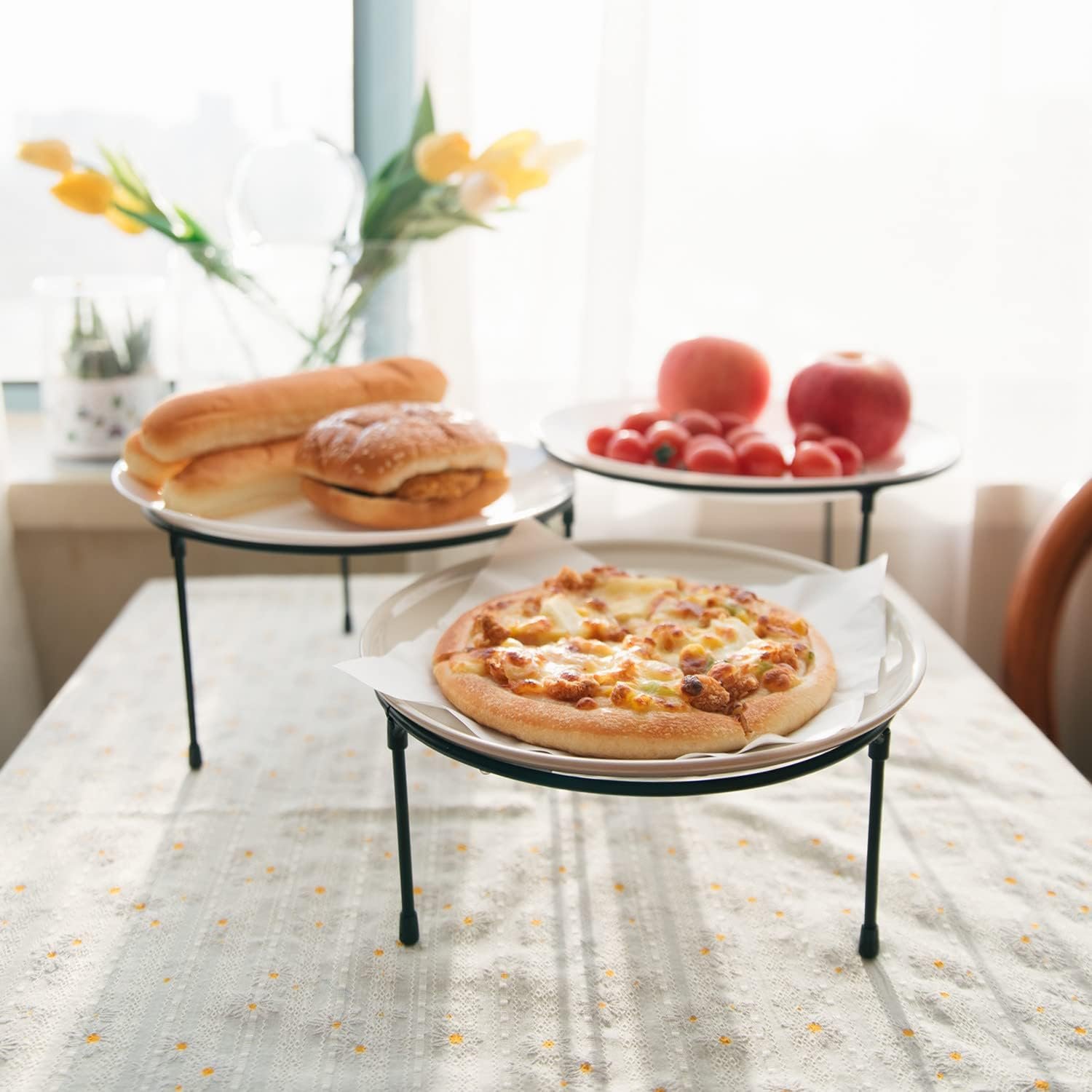 RUIMEI Round Pizza Tray Riser Rack 3 Tier Metal Wire Rack Display Pizza Rack Fruit Holder For Party,Buffet Food Display Stand