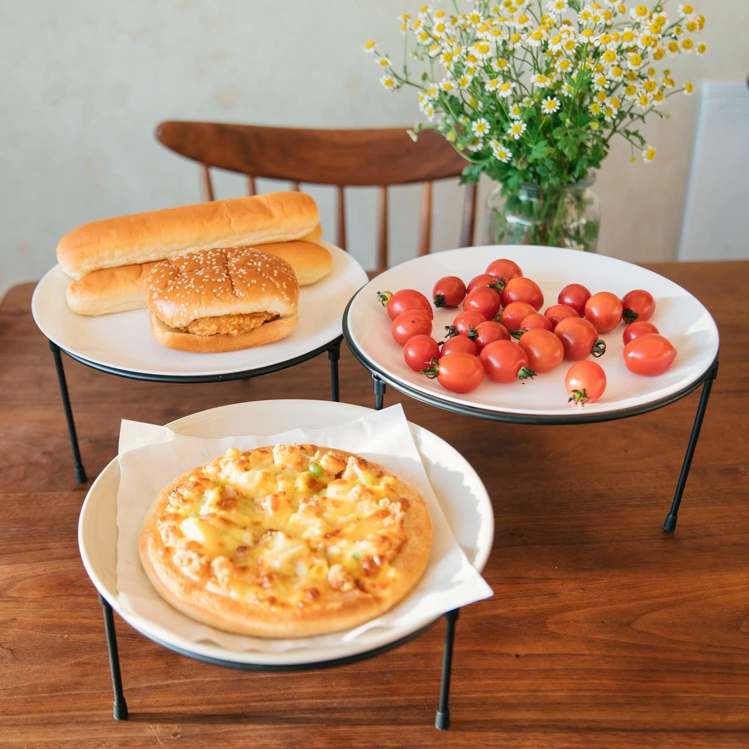 RUIMEI Round Pizza Tray Riser Rack 3 Tier Metal Wire Rack Display Pizza Rack Fruit Holder For Party,Buffet Food Display Stand