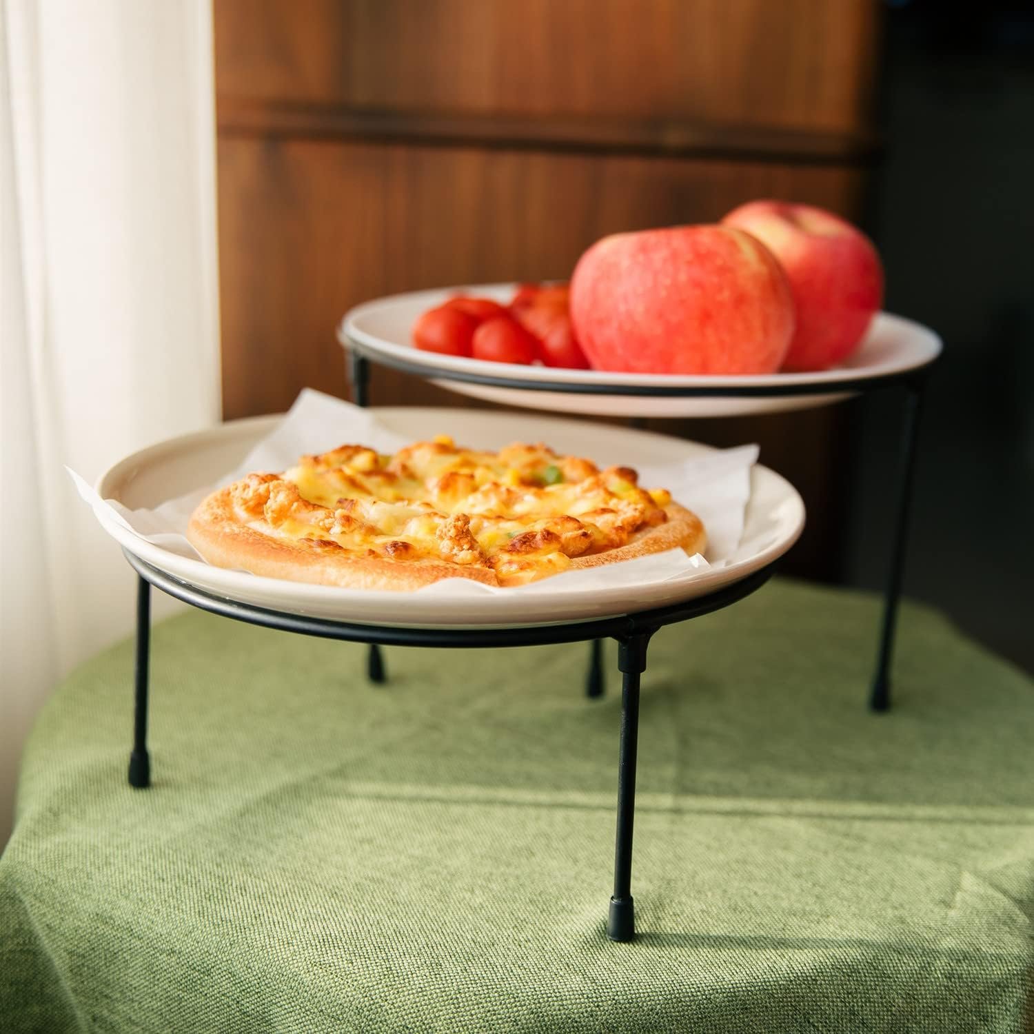 RUIMEI Round Pizza Tray Riser Rack 3 Tier Metal Wire Rack Display Pizza Rack Fruit Holder For Party,Buffet Food Display Stand