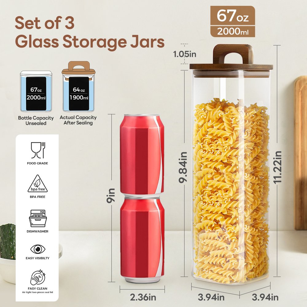 Newly Designed Food Storage Container High Borosilicate Glass Kitchen Jar with Wooden Bamboo Lid