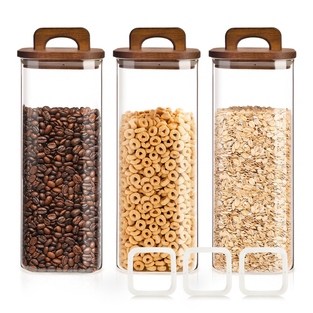 Newly Designed Food Storage Container High Borosilicate Glass Kitchen Jar with Wooden Bamboo Lid