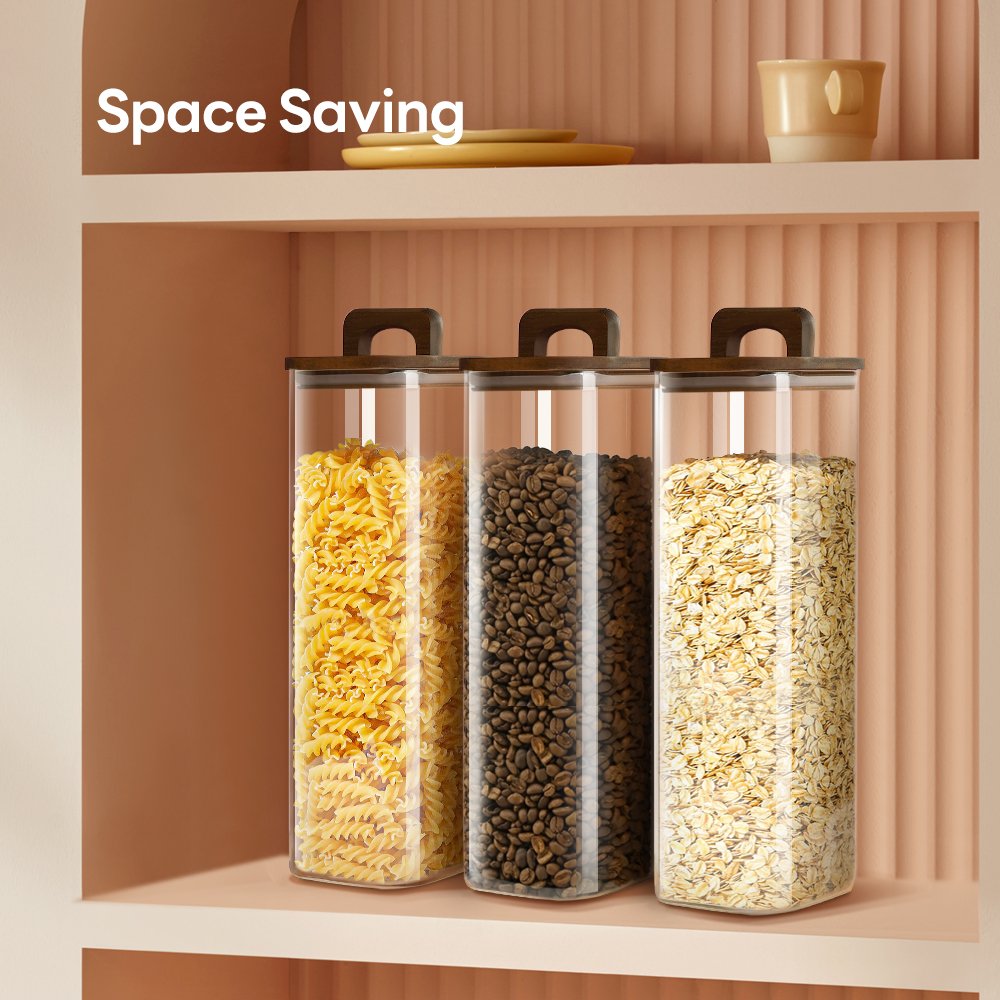 Newly Designed Food Storage Container High Borosilicate Glass Kitchen Jar with Wooden Bamboo Lid