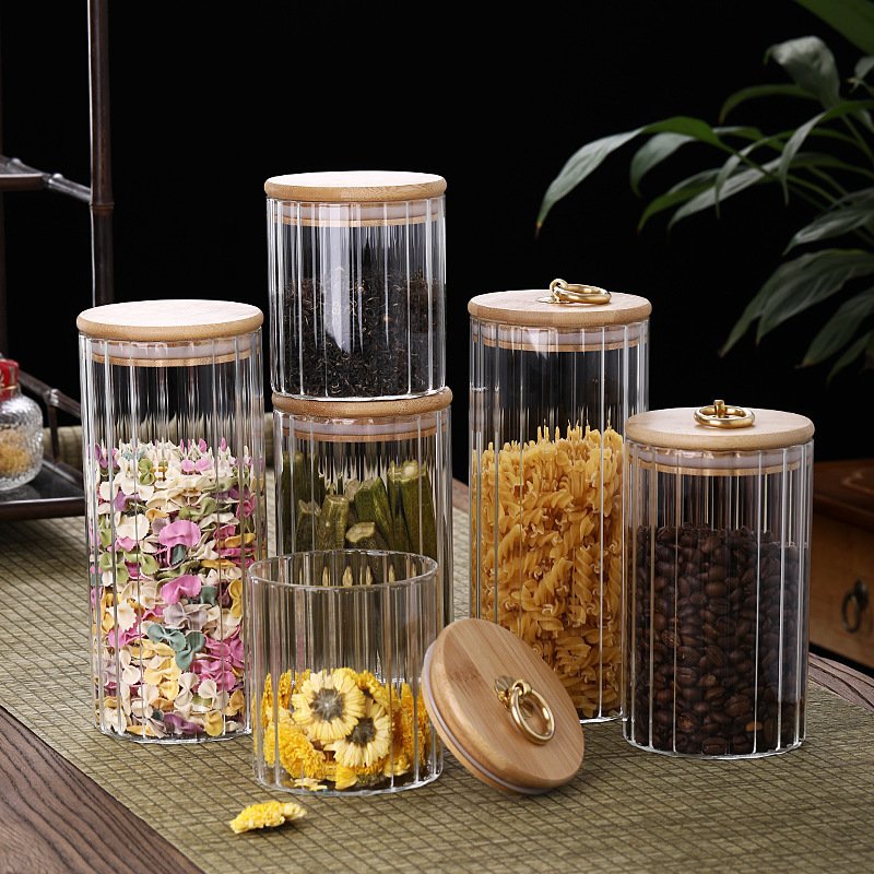 Decorative Coffee Bar Canister Home Kitchen Stackable Container with Airtight Bamboo Lid for Candy, Cookie Pasta Nuts Oatmeal an
