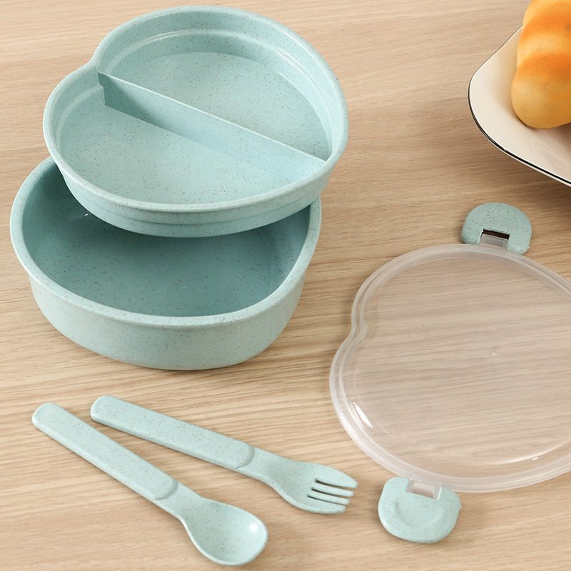 Heart Shape Eco-friendly Airtight Microwave Personalized Plastic Wheat Straw Food Storage & Container Bento Lunch Box Kids