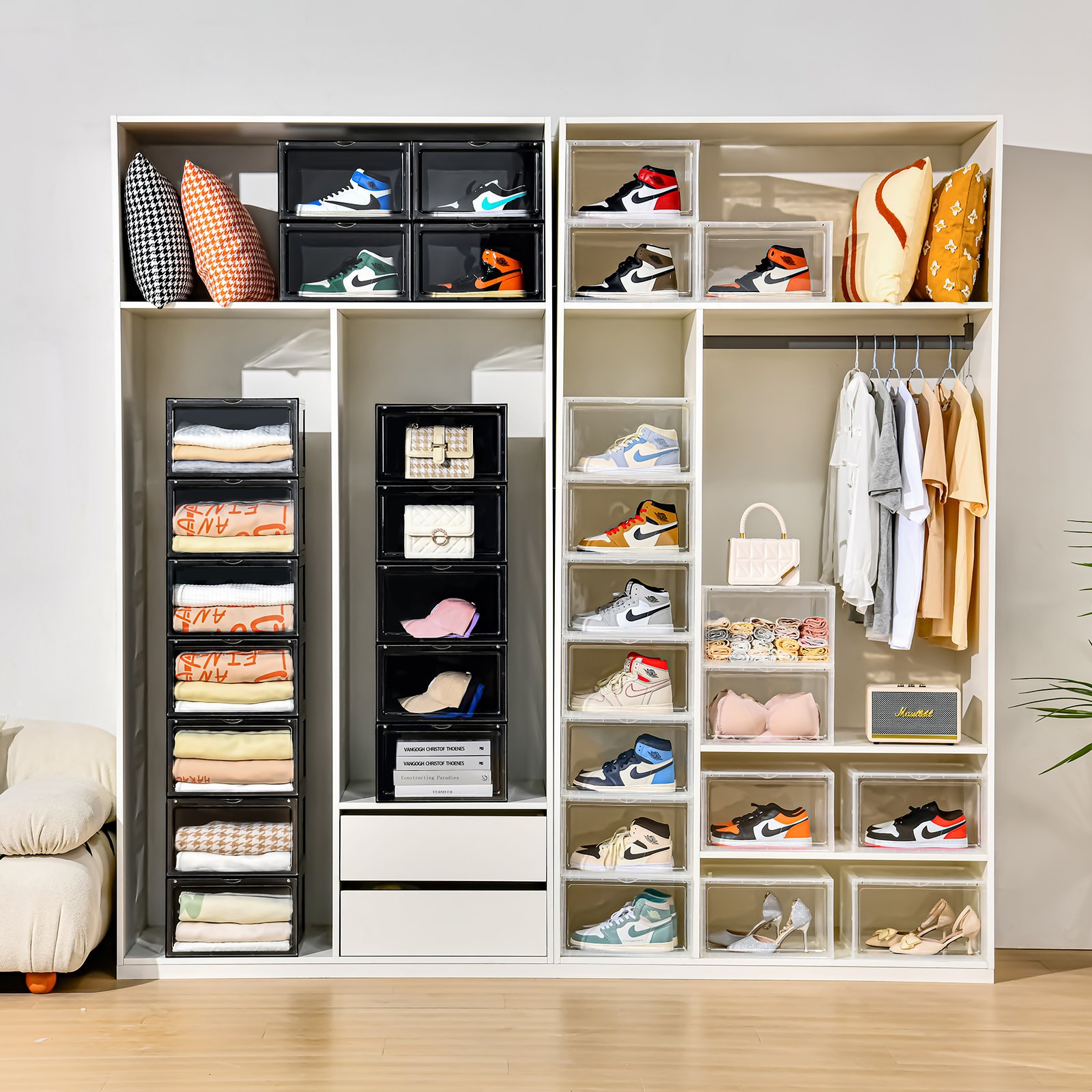 5688 Shoes plastic box with led light thick plastic acrylic transparent sports shoe storage box