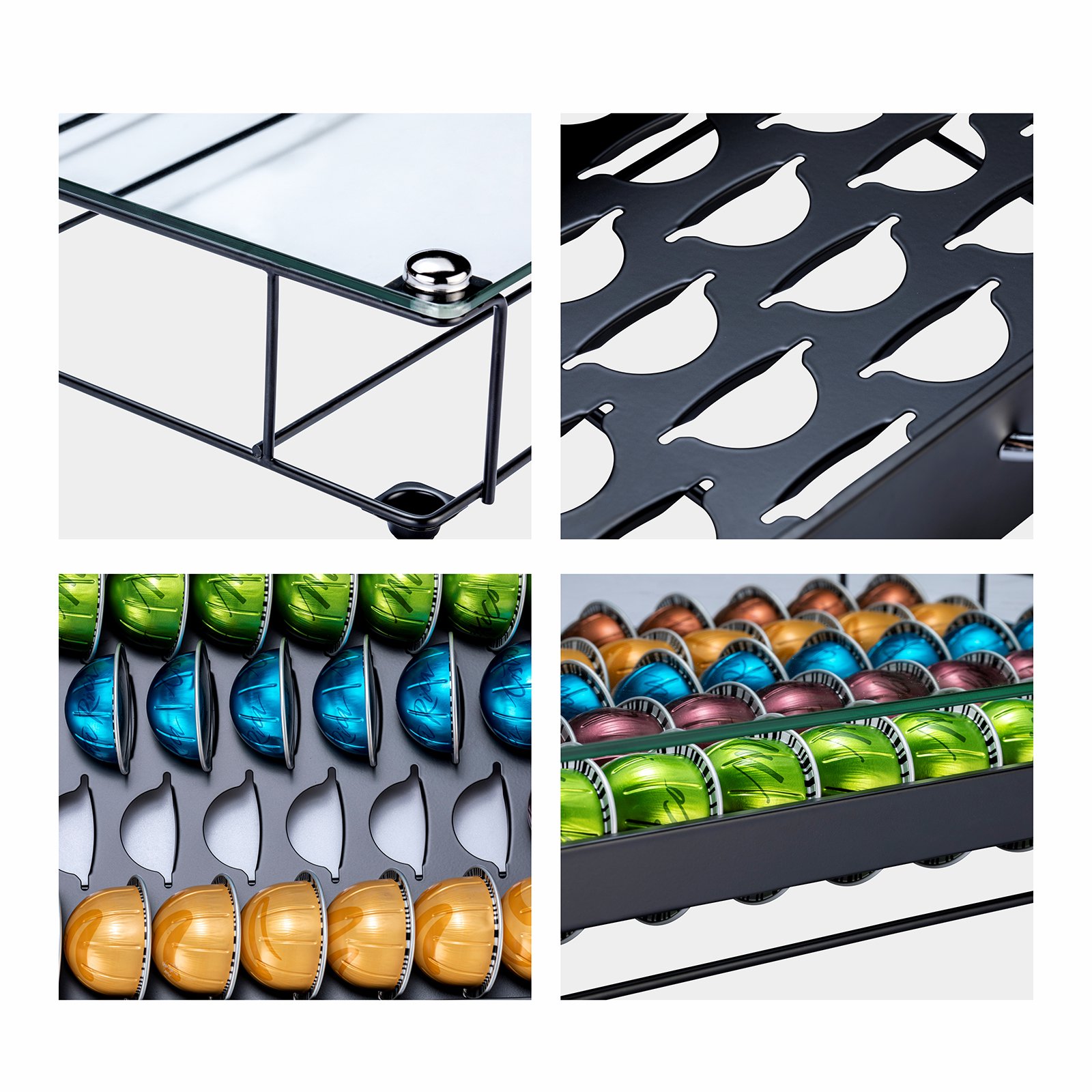 Nespresso Vertuo Coffee Pod Holder Multifunctional Metal Storage Box Crystal Tempered Glass Top Drawer Kitchen Use OEM Design