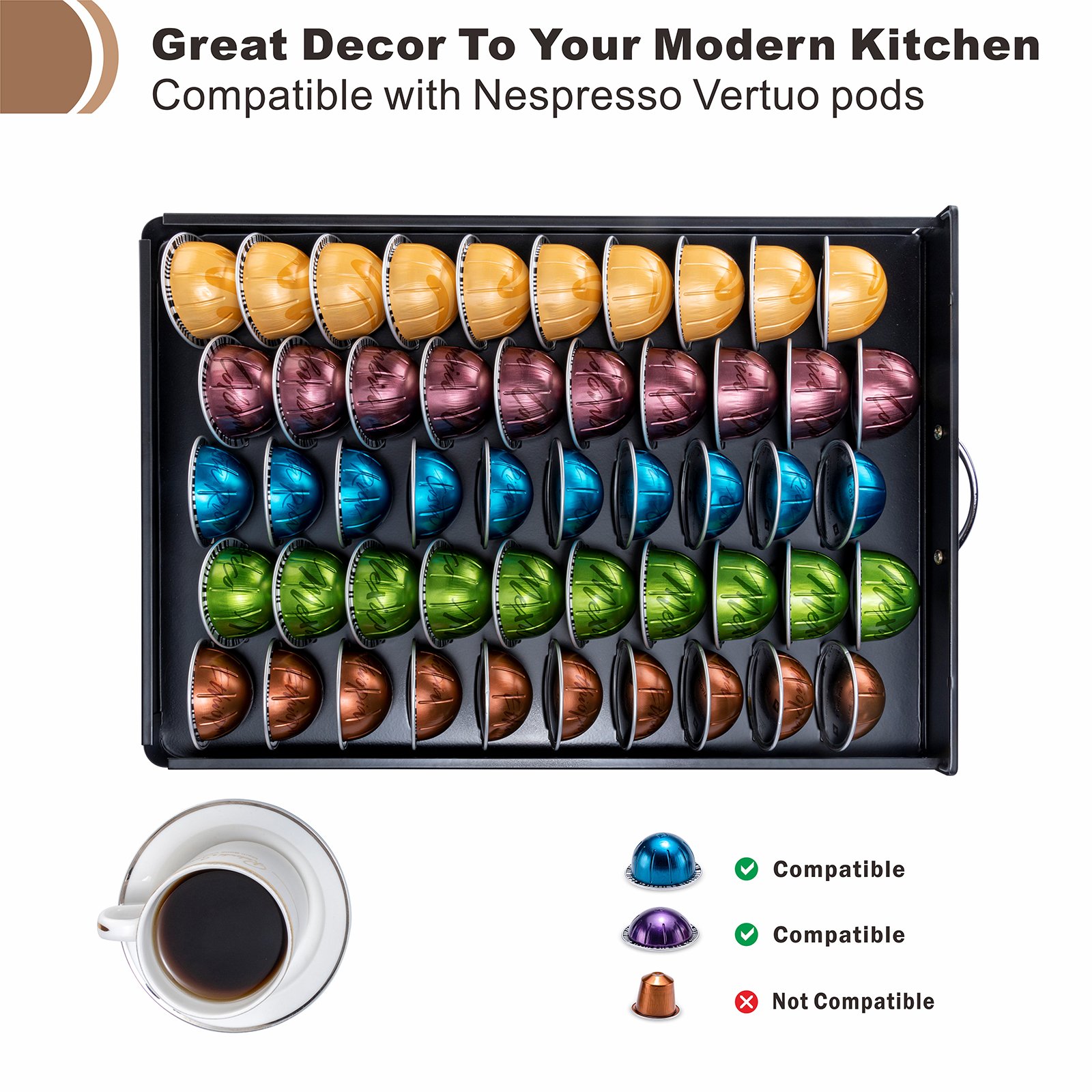 Nespresso Vertuo Coffee Pod Holder Multifunctional Metal Storage Box Crystal Tempered Glass Top Drawer Kitchen Use OEM Design