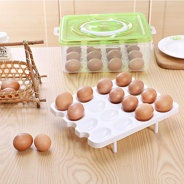 JILEN- Portable egg carton egg holder, plastic double layer 32 cells. Shock-proof snap snap egg storage box