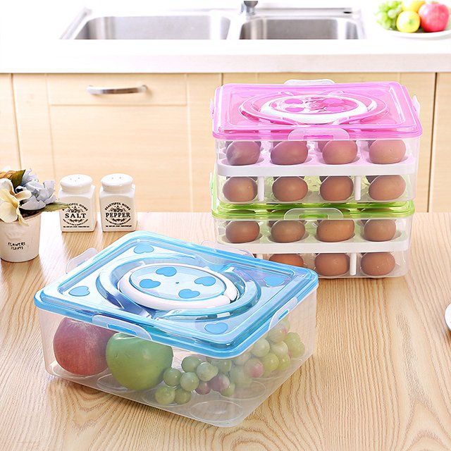 JILEN- Portable egg carton egg holder, plastic double layer 32 cells. Shock-proof snap snap egg storage box