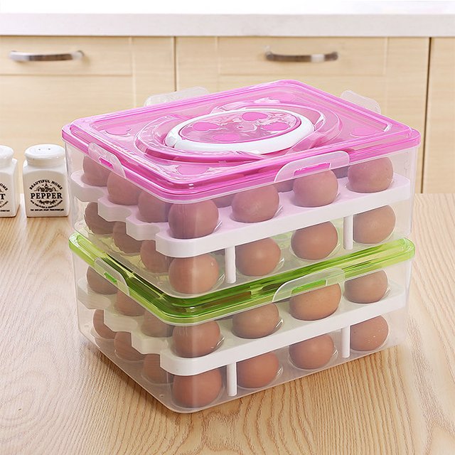 JILEN- Portable egg carton egg holder, plastic double layer 32 cells. Shock-proof snap snap egg storage box