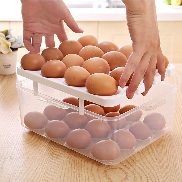 JILEN- Portable egg carton egg holder, plastic double layer 32 cells. Shock-proof snap snap egg storage box