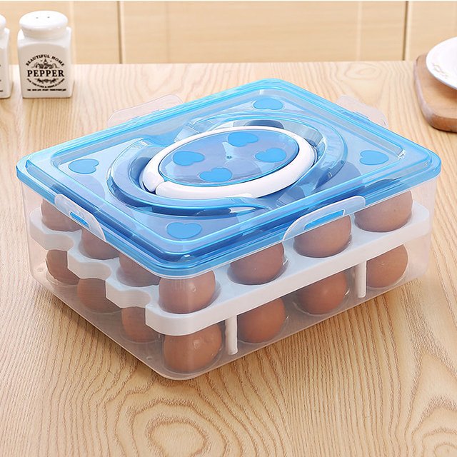 JILEN- Portable egg carton egg holder, plastic double layer 32 cells. Shock-proof snap snap egg storage box