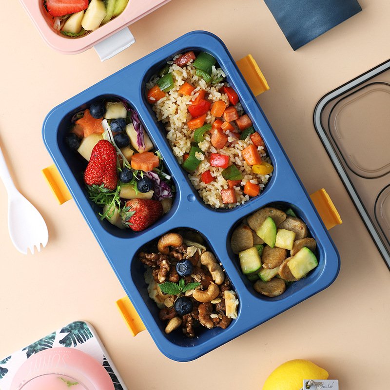 Wholesale Eco Friendly Lunch Box Large Capacity Food Storage Container 3/4 Compartment Bento Lunch Box with Tableware