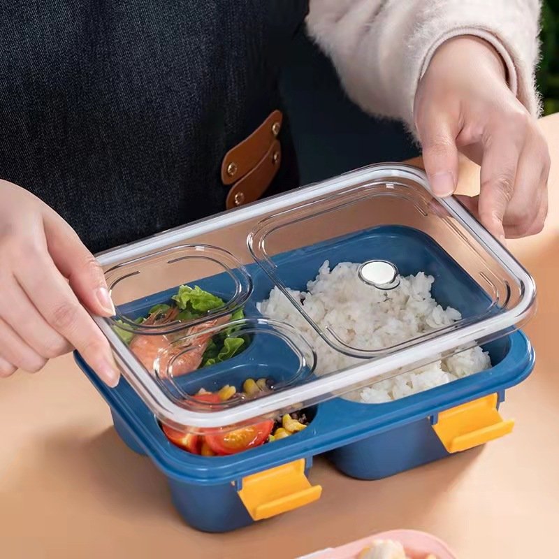 Wholesale Eco Friendly Lunch Box Large Capacity Food Storage Container 3/4 Compartment Bento Lunch Box with Tableware