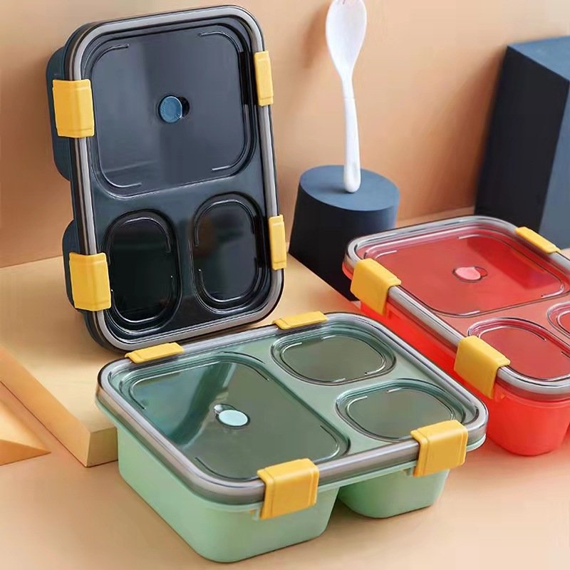 Wholesale Eco Friendly Lunch Box Large Capacity Food Storage Container 3/4 Compartment Bento Lunch Box with Tableware