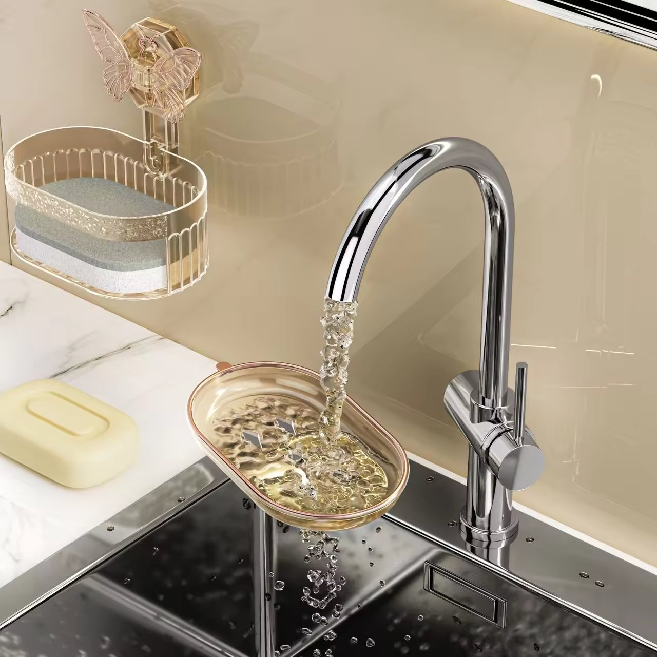 Creative Butterfly Suction Soap Holder Punch Free Bathroom Soap Storage Box Double Layer Soap Box with Drain Board