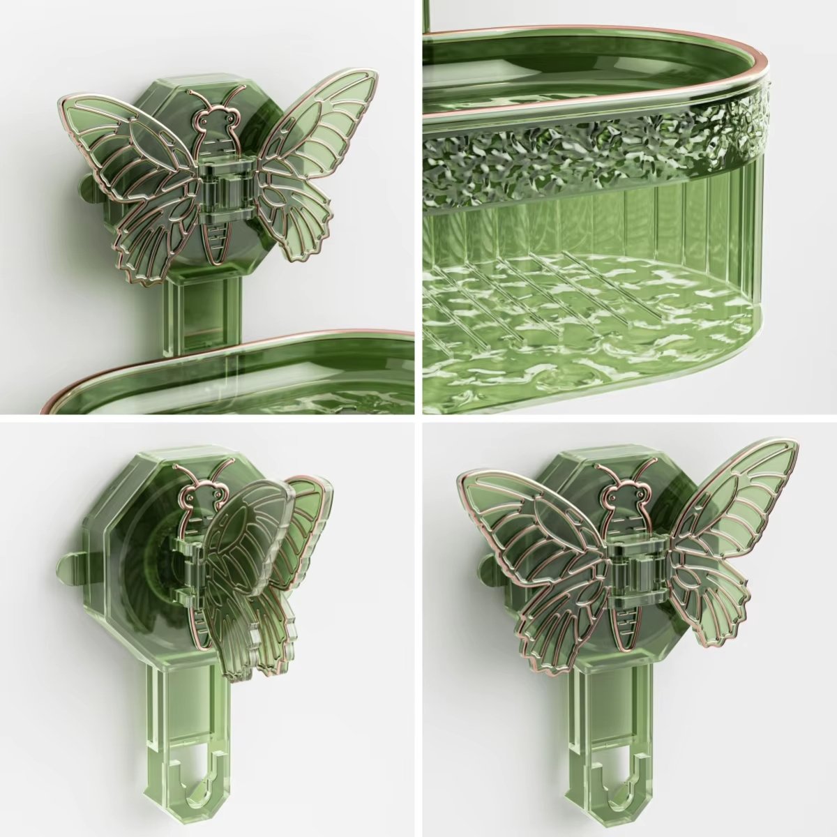 Creative Butterfly Suction Soap Holder Punch Free Bathroom Soap Storage Box Double Layer Soap Box with Drain Board