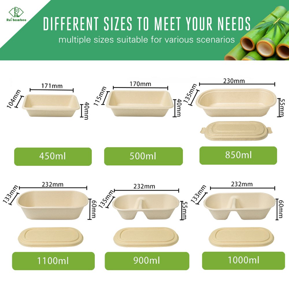 RUEIJHU Wheat Straw Paper Box For Picnic Food Packaging Food Grade Storage Package Pizza Box For Food And Parties Lonchera Bent