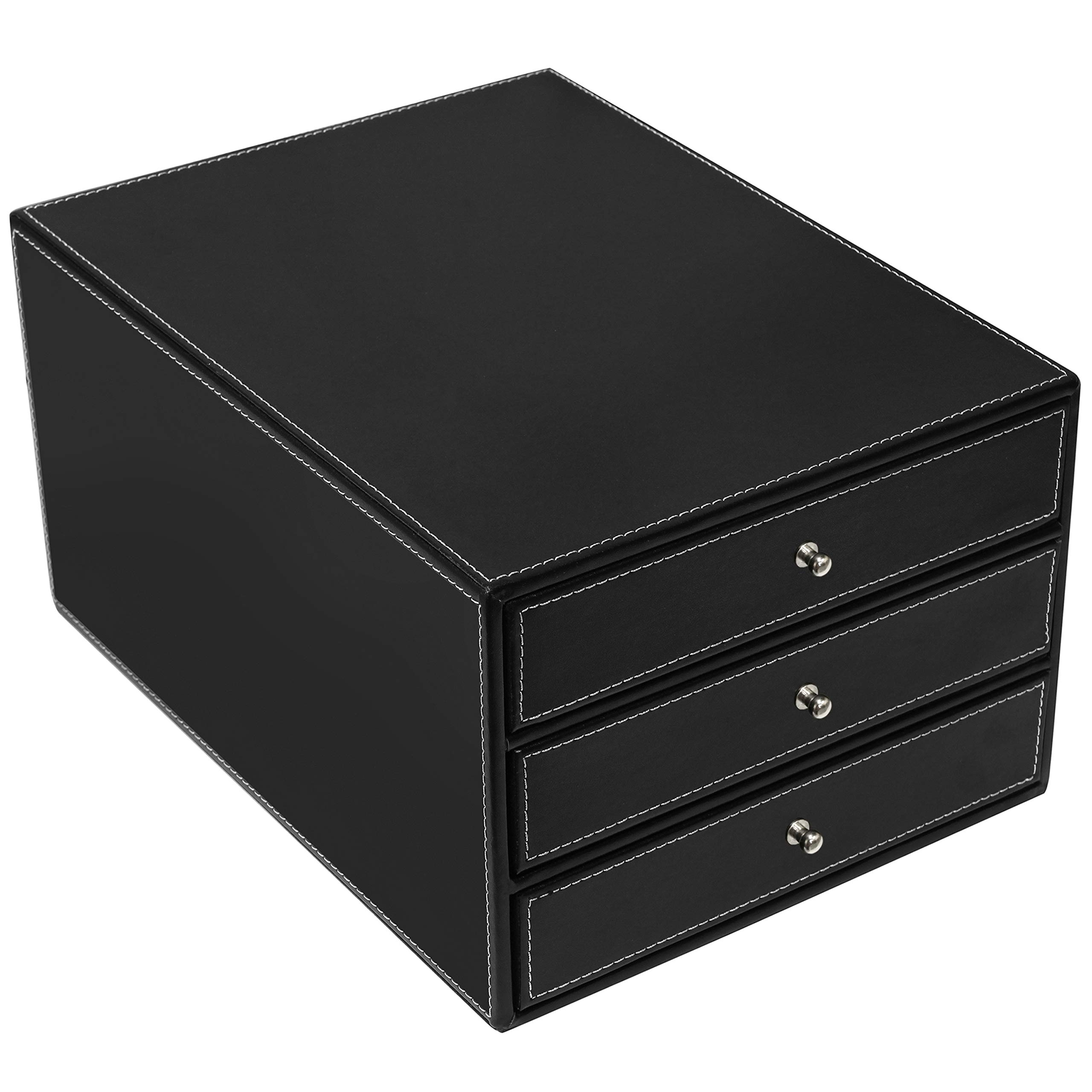 Stackable Faux Leather Desk Organizer with 3 Drawers Executive Office Supplies Desktop Storage Box For Documents