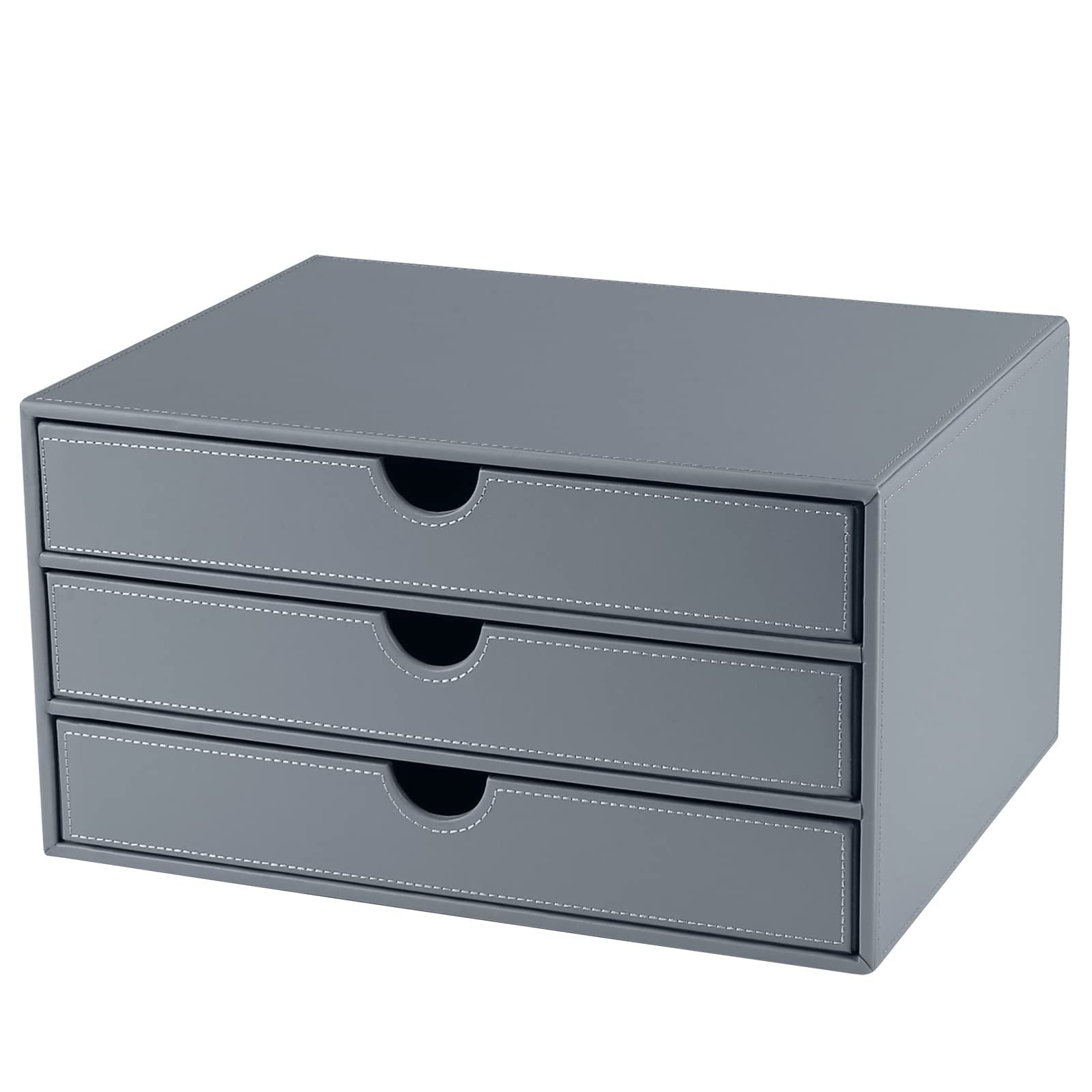 Stackable Faux Leather Desk Organizer with 3 Drawers Executive Office Supplies Desktop Storage Box For Documents