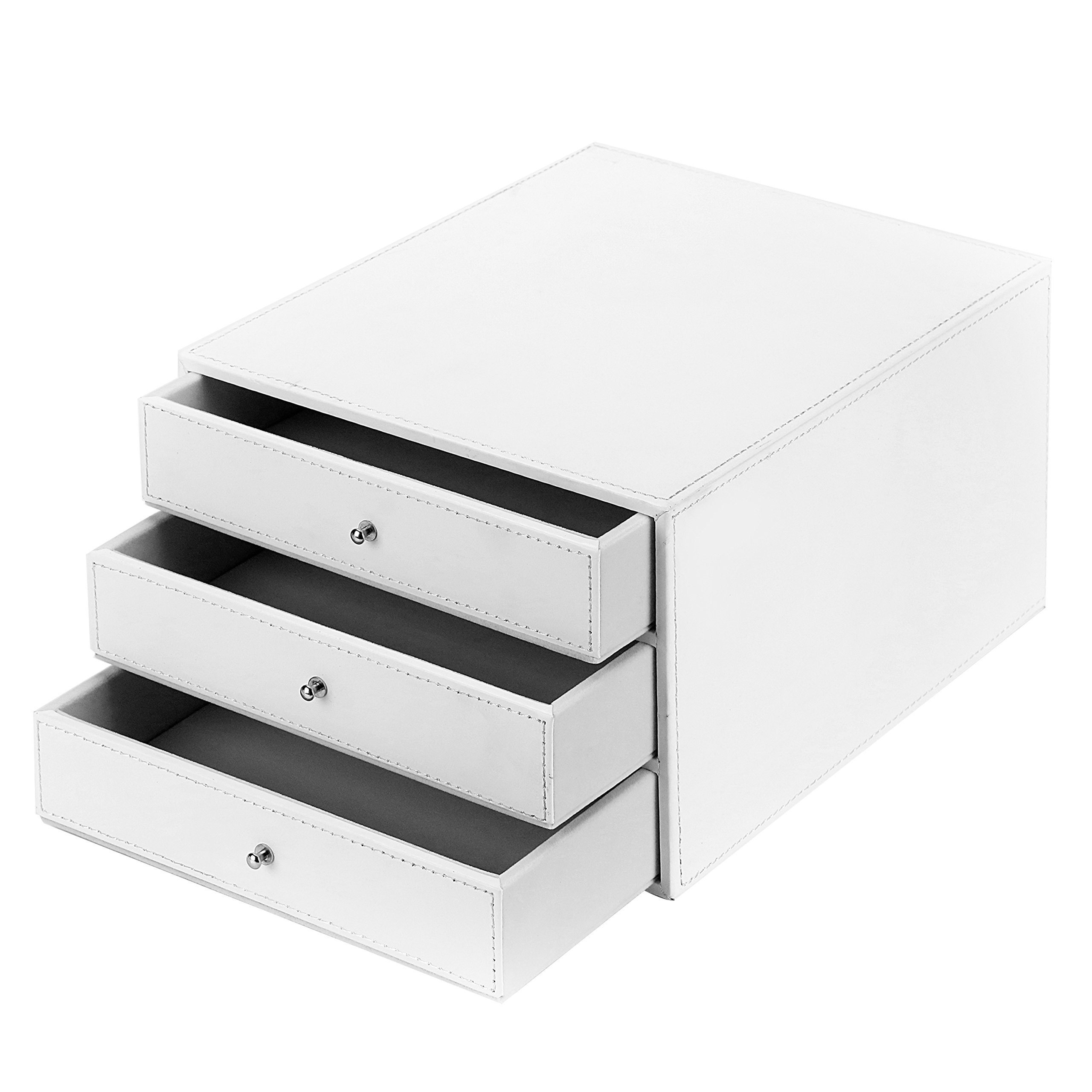 Stackable Faux Leather Desk Organizer with 3 Drawers Executive Office Supplies Desktop Storage Box For Documents