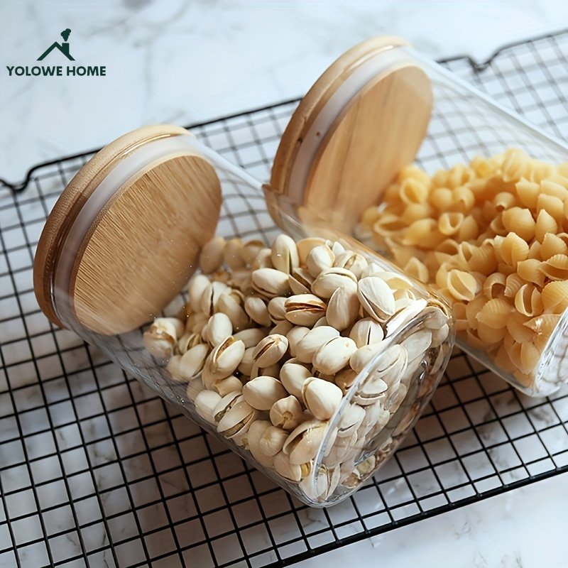 YOLOWE HOME750ML/26ozGlass Kitchen Storage Jar with Bamboo Lid Sealed Food Storage & Container