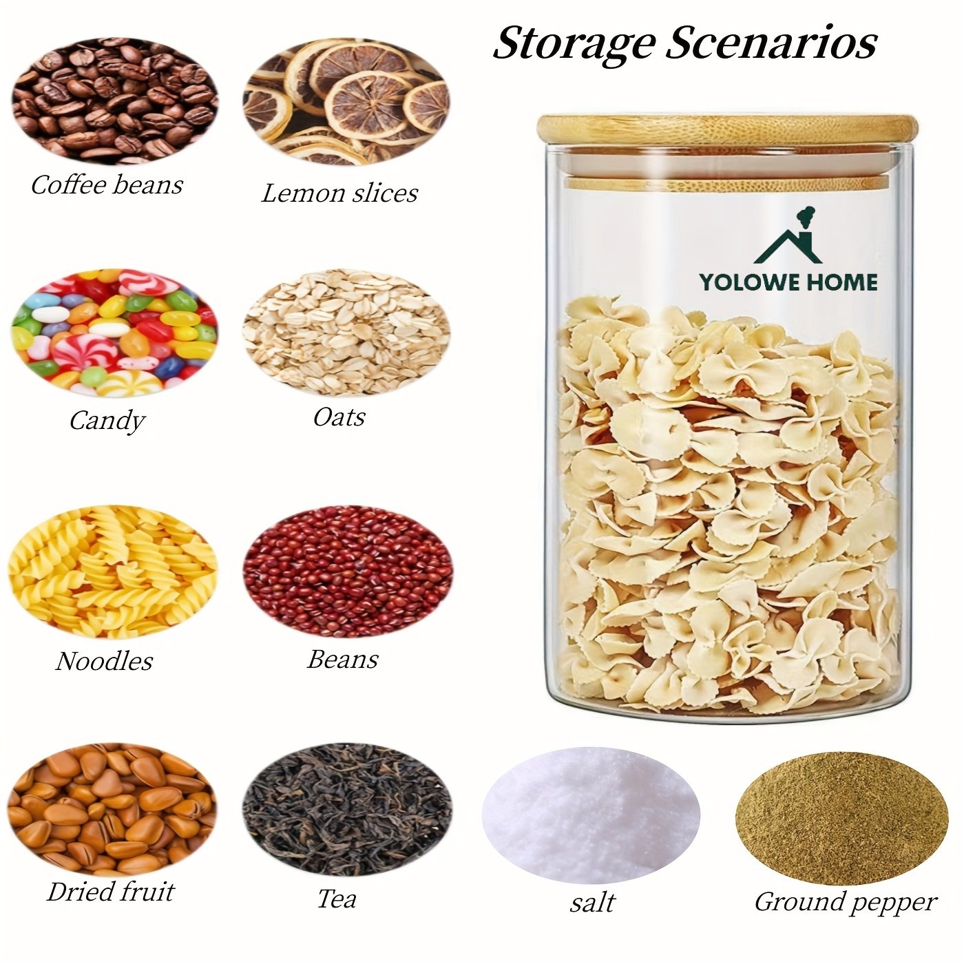 YOLOWE HOME750ML/26ozGlass Kitchen Storage Jar with Bamboo Lid Sealed Food Storage & Container