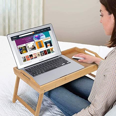 Wholesale Bamboo Bed Tray Table Breakfast Food Tray with Adjustable Handles Folding Laptop Desk,Bamboo Serving Tray for Eating