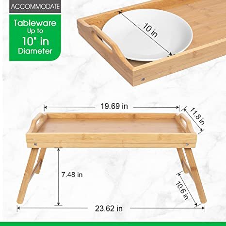 Wholesale Bamboo Bed Tray Table Breakfast Food Tray with Adjustable Handles Folding Laptop Desk,Bamboo Serving Tray for Eating
