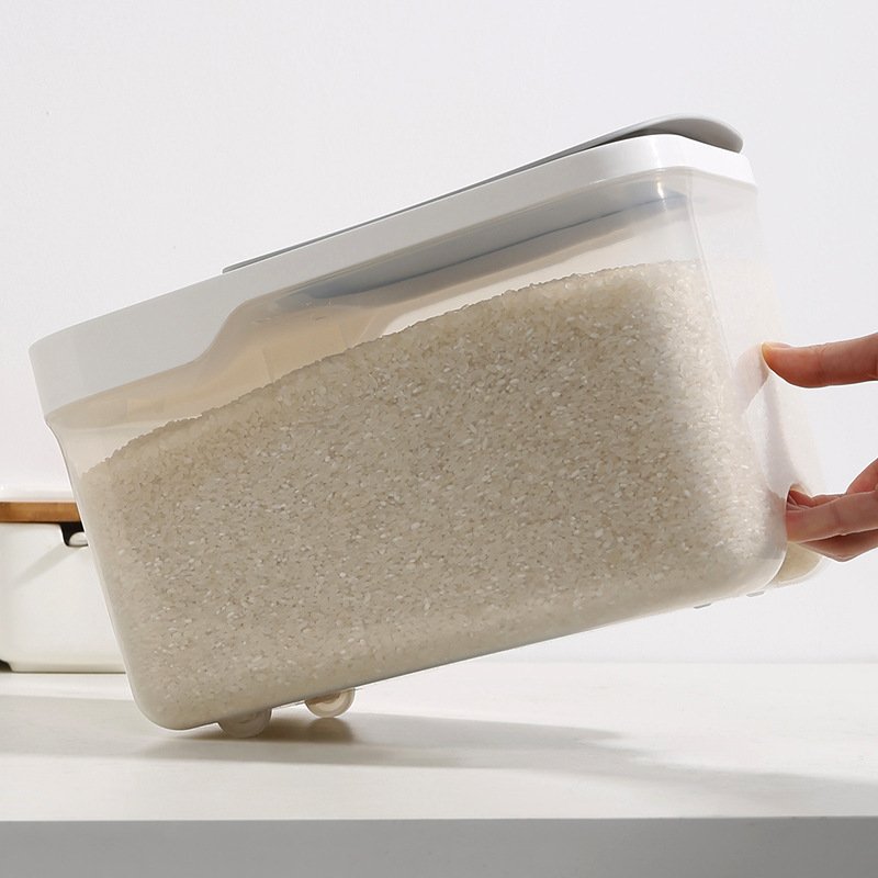 Kitchen sealed gtain rice storage container 10kg transparent Plastic rice dispenser storage box