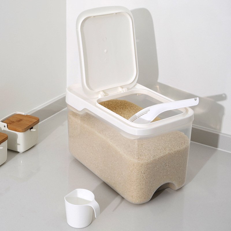 Kitchen sealed gtain rice storage container 10kg transparent Plastic rice dispenser storage box