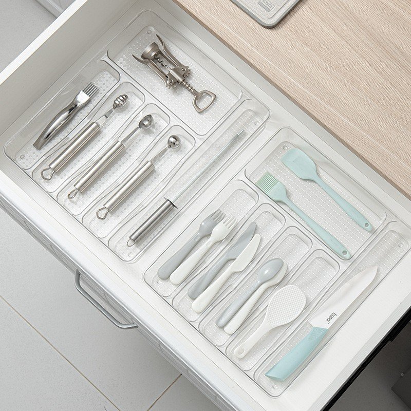 Factory Customized Lowest price Plastic Clear Cutlery Storage Box 5-Shot Silverware Organizer Tray for Drawer