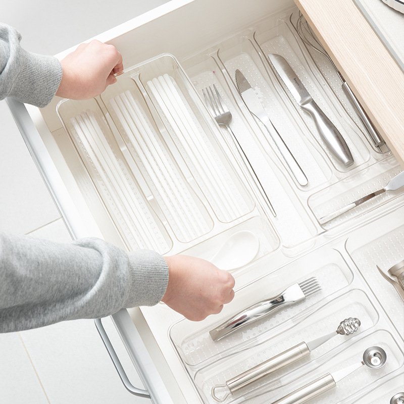 Factory Customized Lowest price Plastic Clear Cutlery Storage Box 5-Shot Silverware Organizer Tray for Drawer